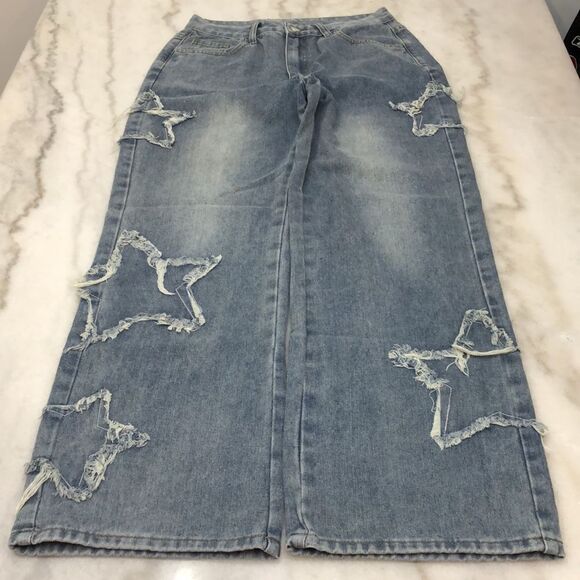 NWT Romwe new grunge wideleg jeans size 8-10 L - Picture 3 of 10